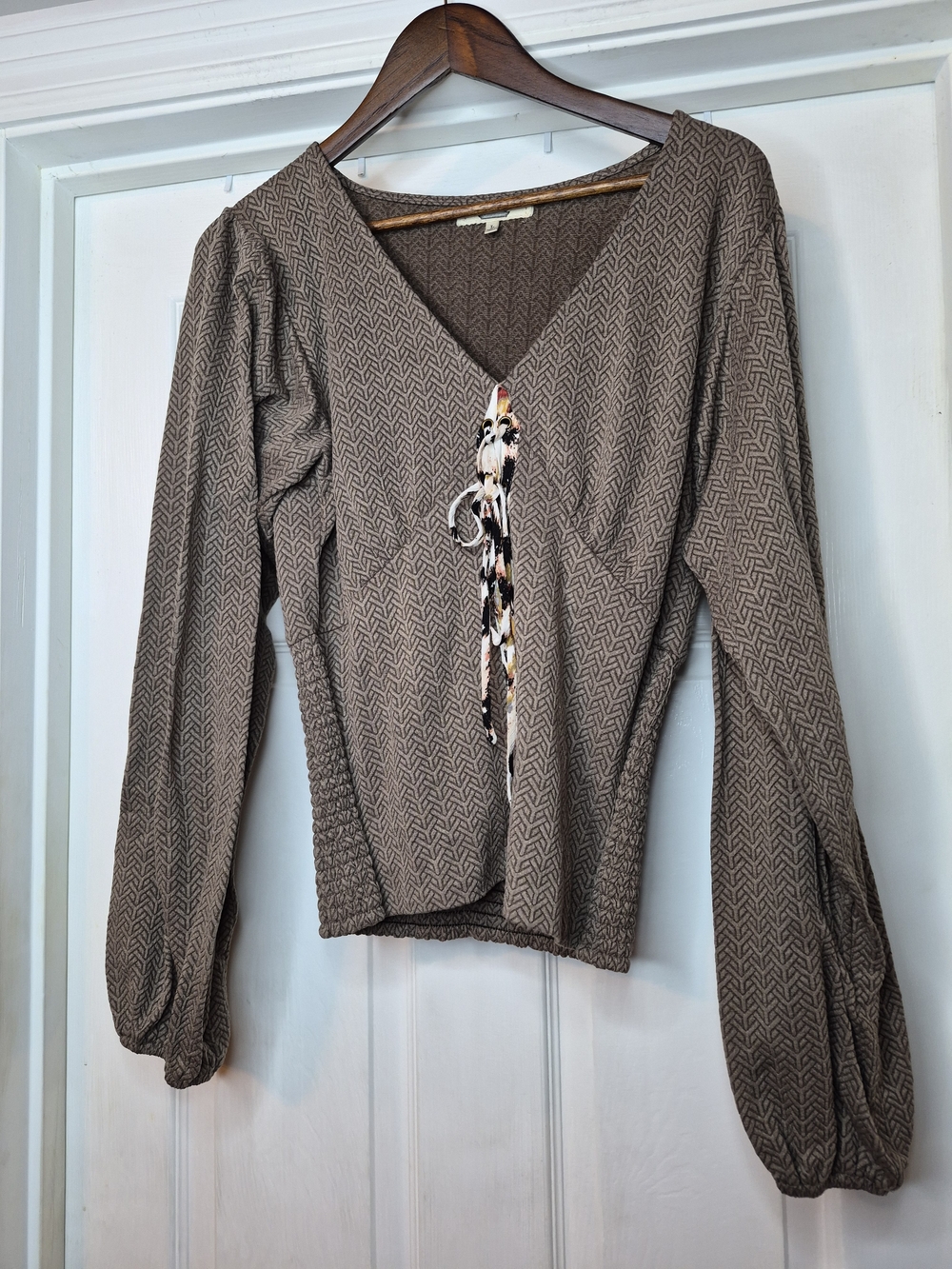 Gimmicks Women's V-Neck Brown Long-Sleeve Top Large